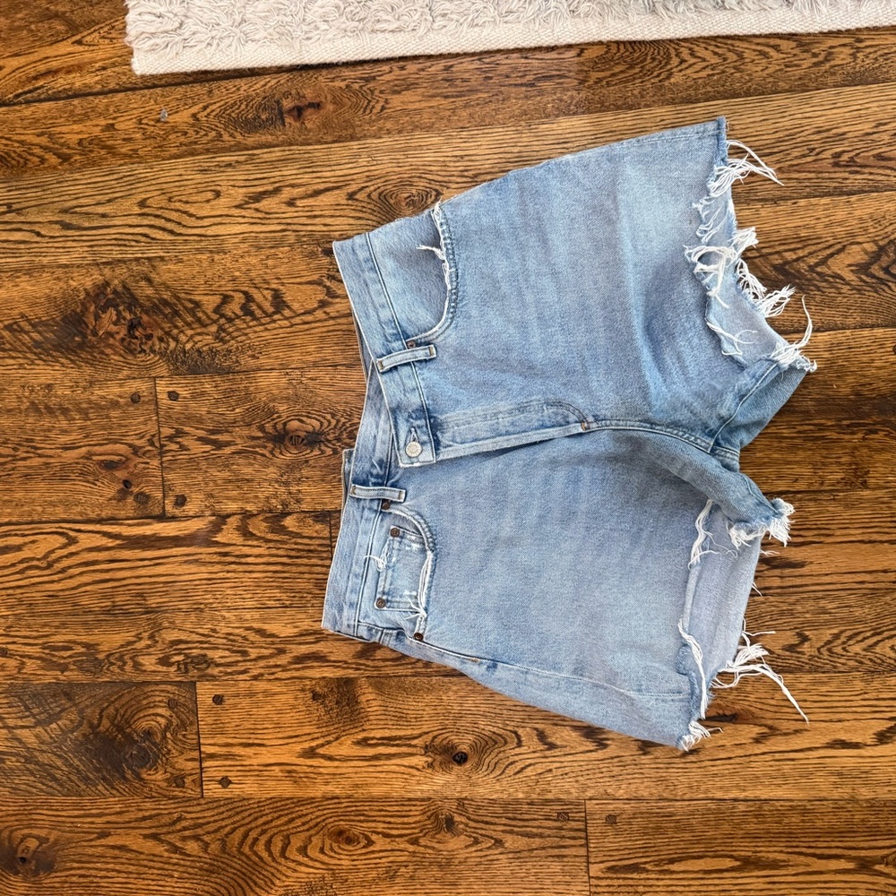 Agolde Blue Jean Shorts Distressed Frayed Casual